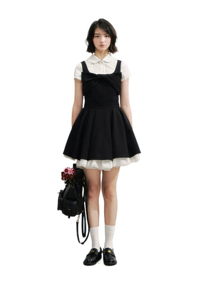 Black Retro Tiered Mini Dress