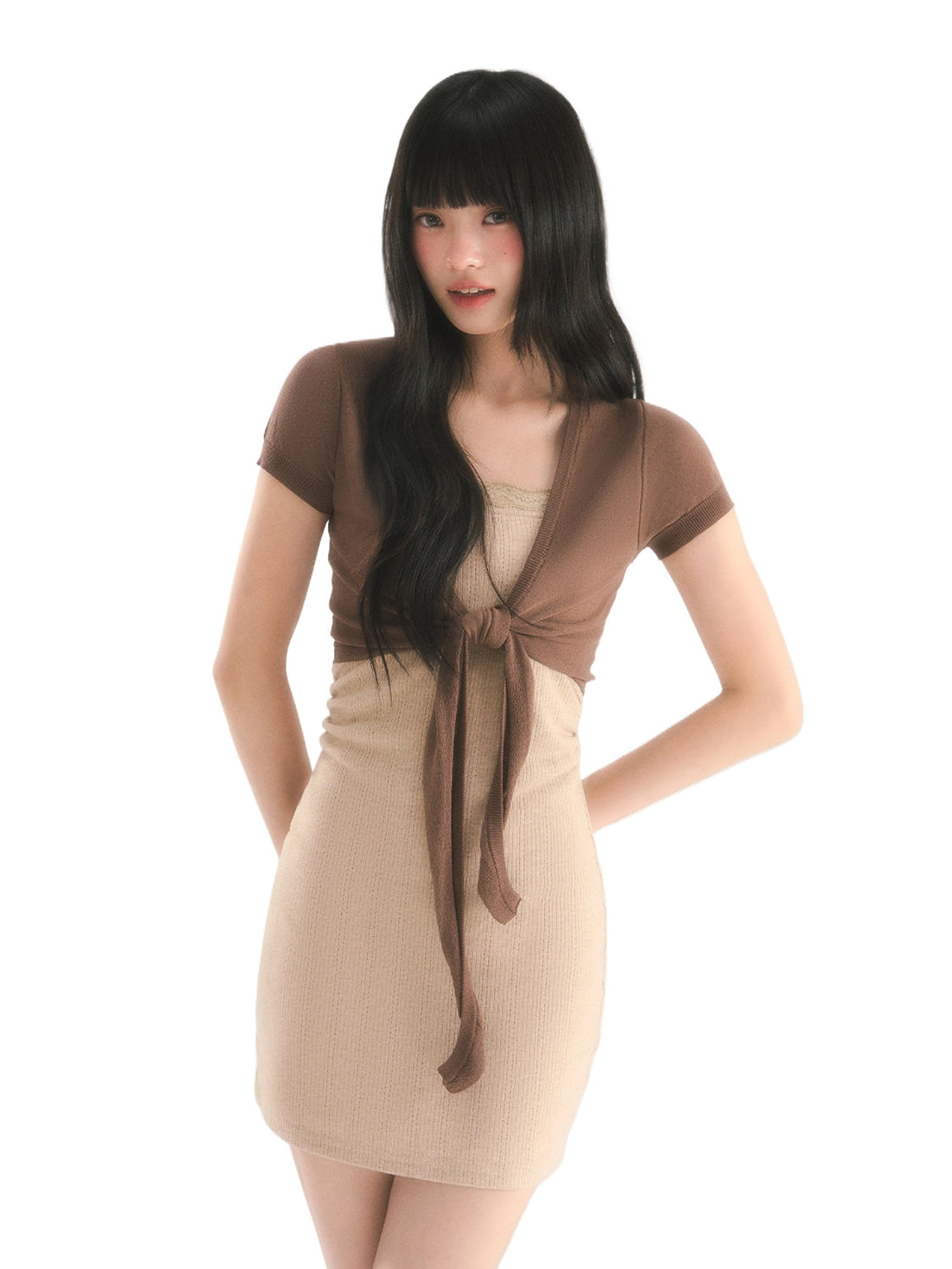 Light Brown Knit Two-Piece Dress Set