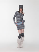 Fair Isle Off-Shoulder Jacquard Knit Dress