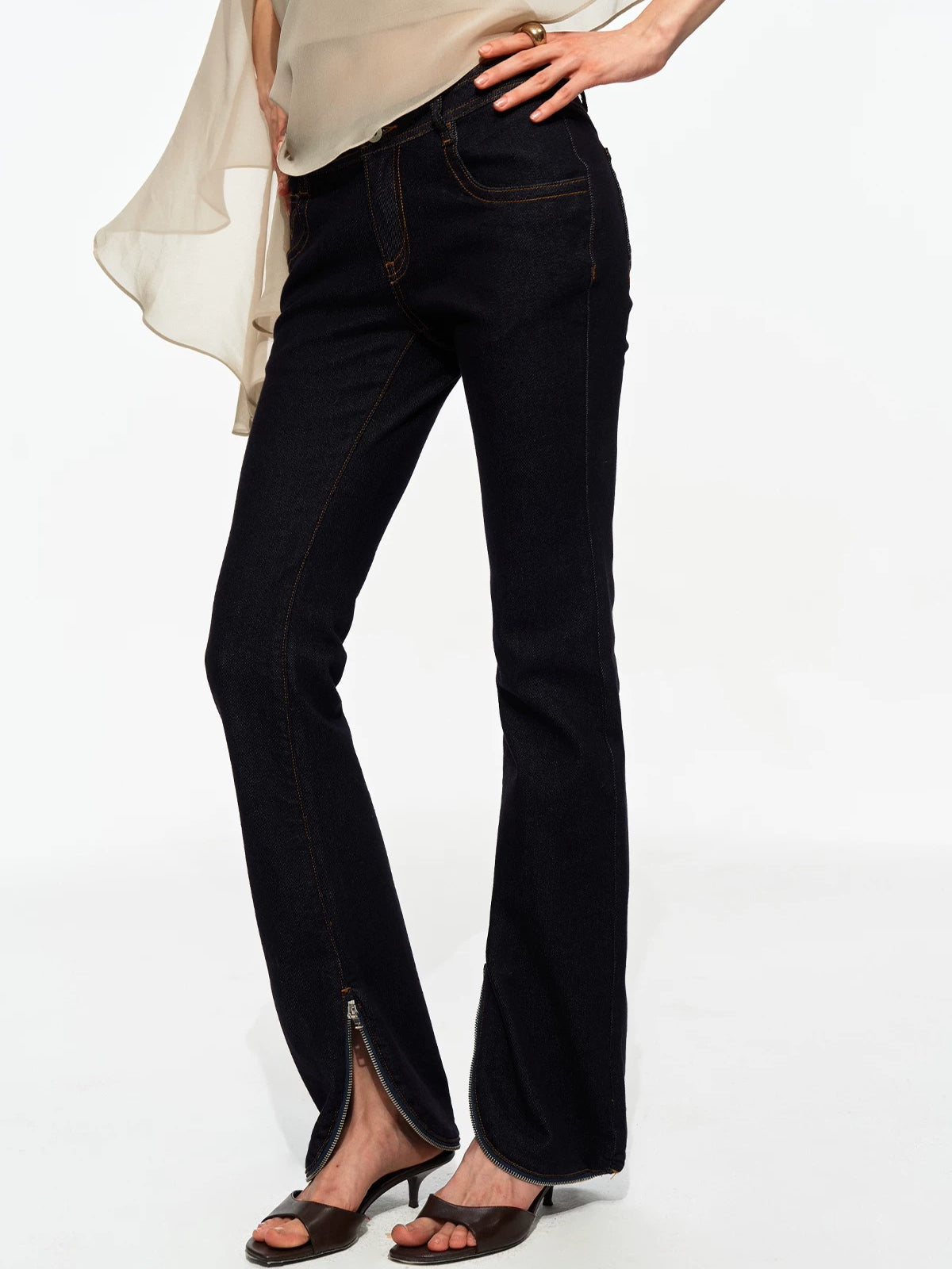 Zip Hem Straight Jeans