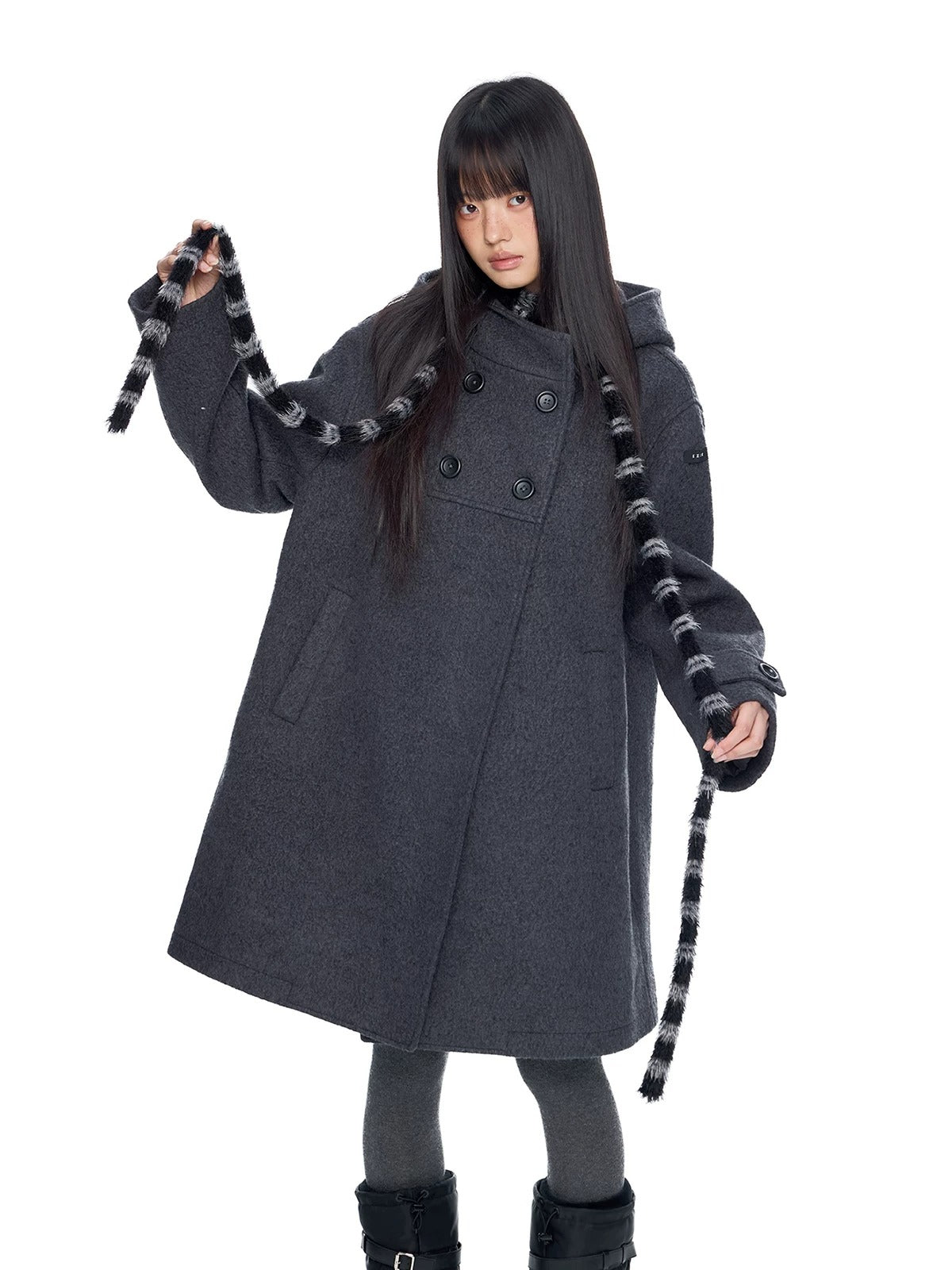 Hooded Vintage Wool Blend Coat