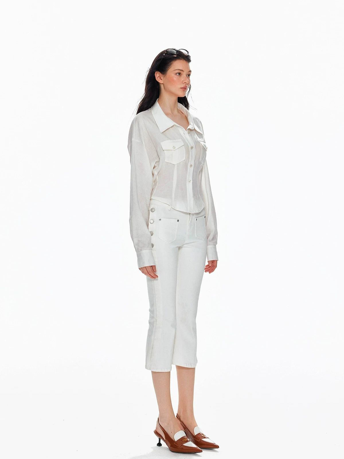 Low Waist Button Flare Pants