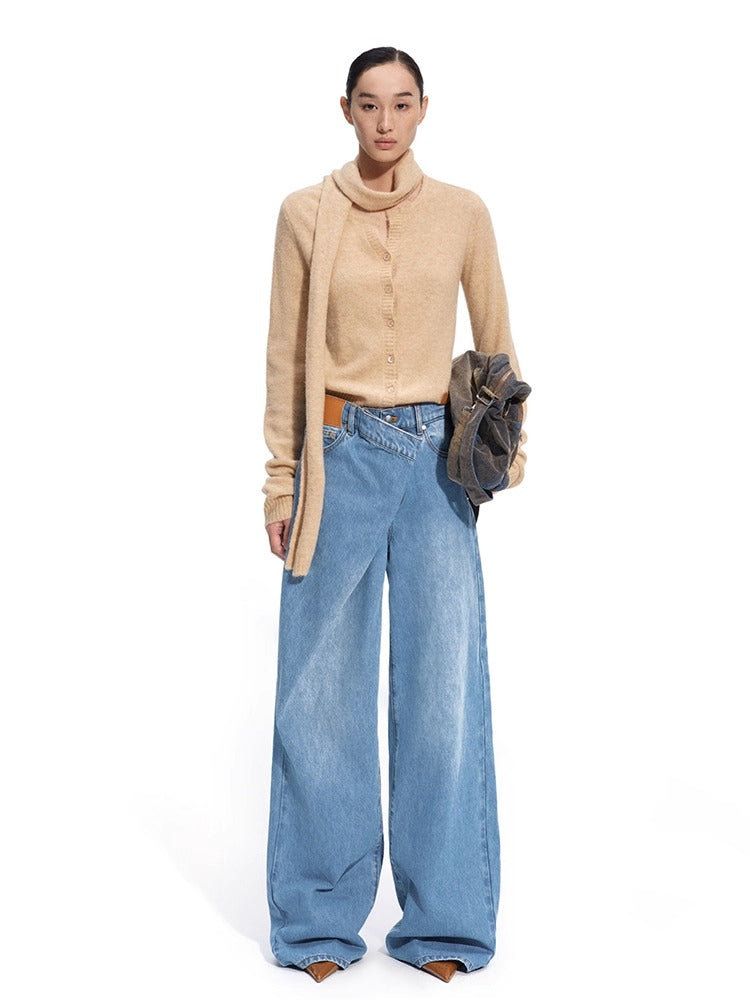 "Rose Series" Alpaca Wool &amp; Scarf Collar Knit Cardigan