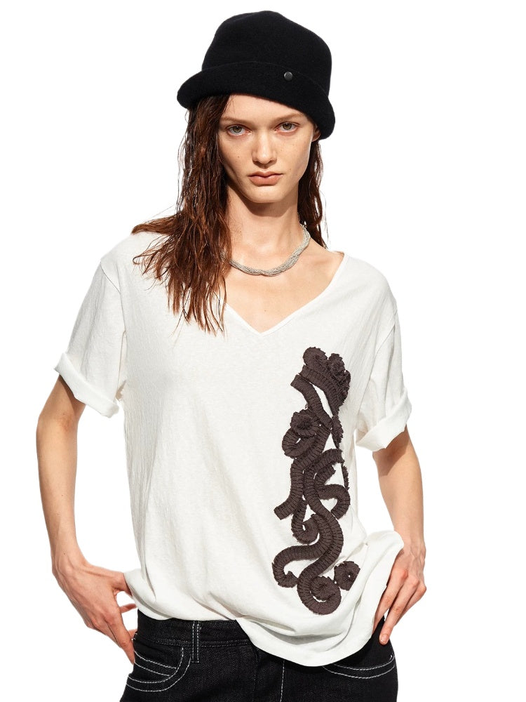 Rosette V-Neck Tee