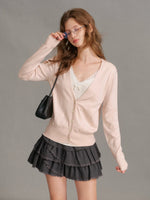 Lace Trim V Neck Knit Cardigan