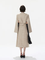 Embellished Buckle Belted Wool Blend Coat
