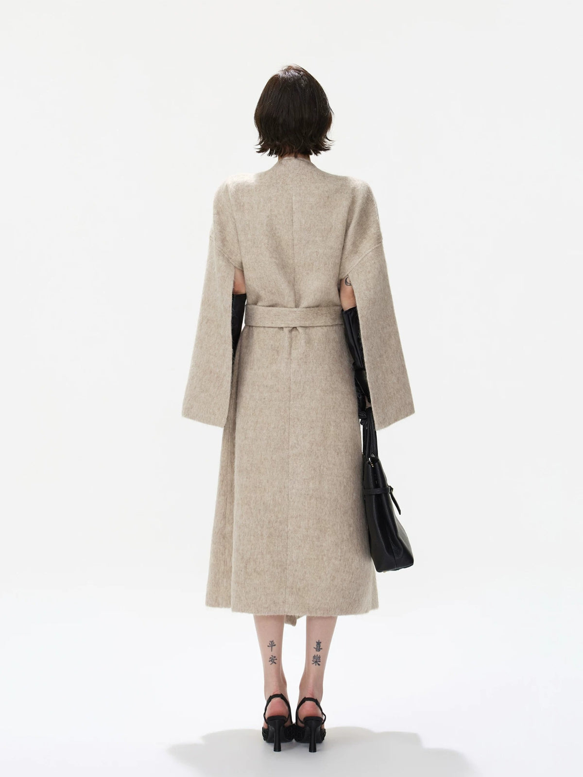 Embellished Buckle Belted Wool Blend Coat