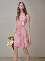 Mint & Strawberry Check Halter Dress