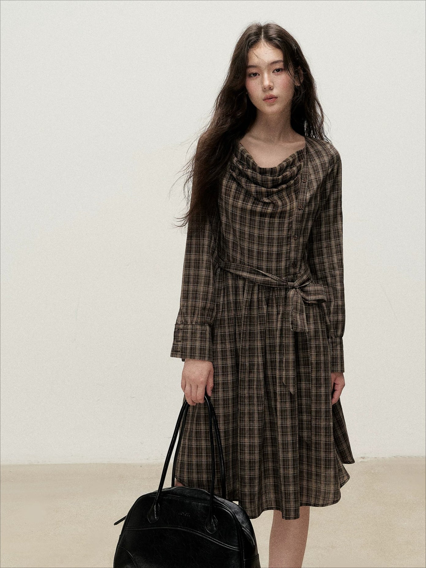 Plaid Cowl Dress