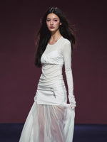 Lyocell Fake Two-piece Sheer Blouse & Skirt Set