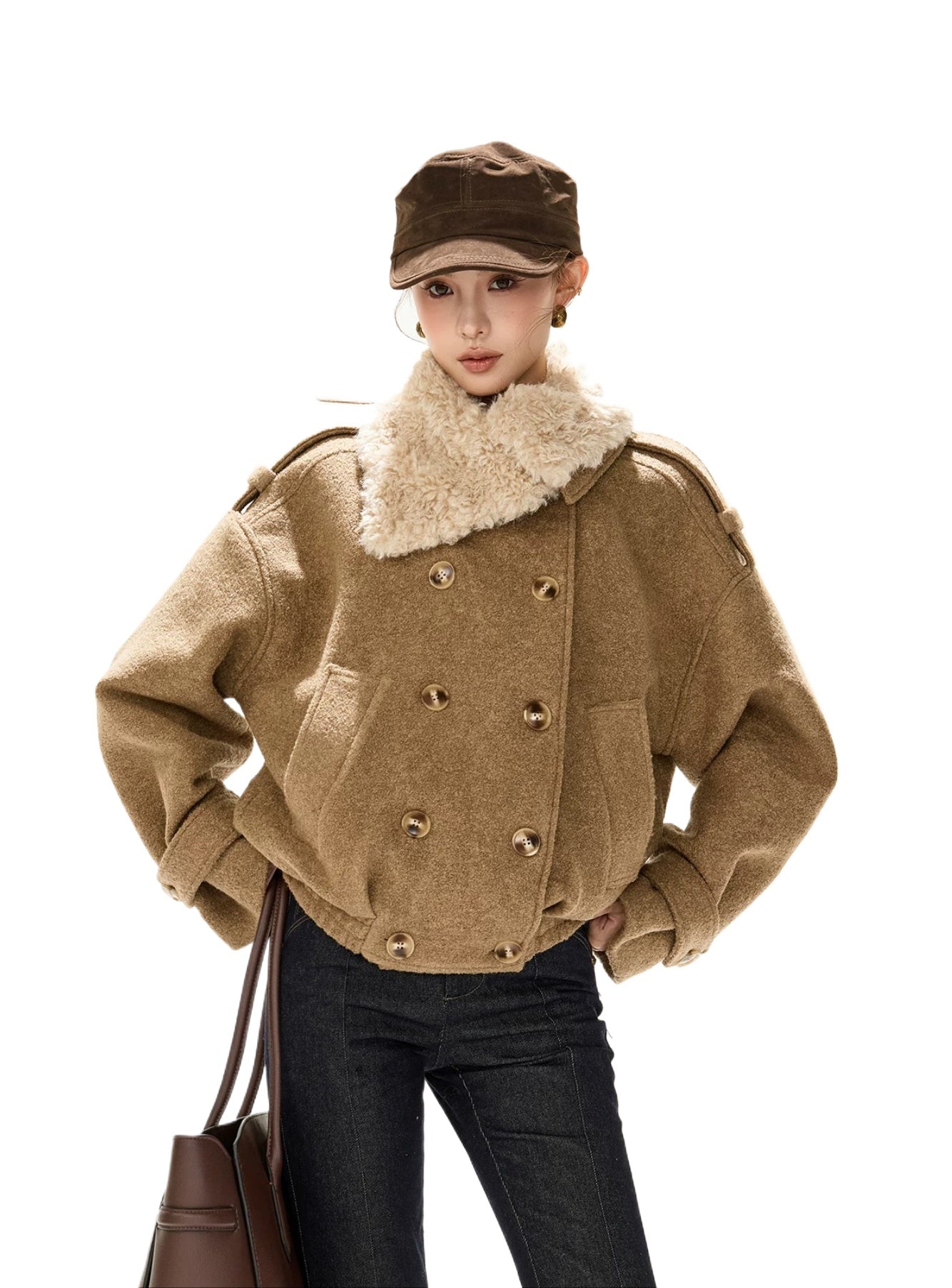 Asymmetric Fur Collar Coat
