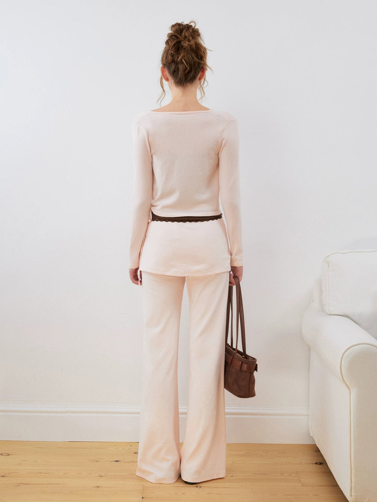 Silk Wool Wrap V-Neck Knit Top