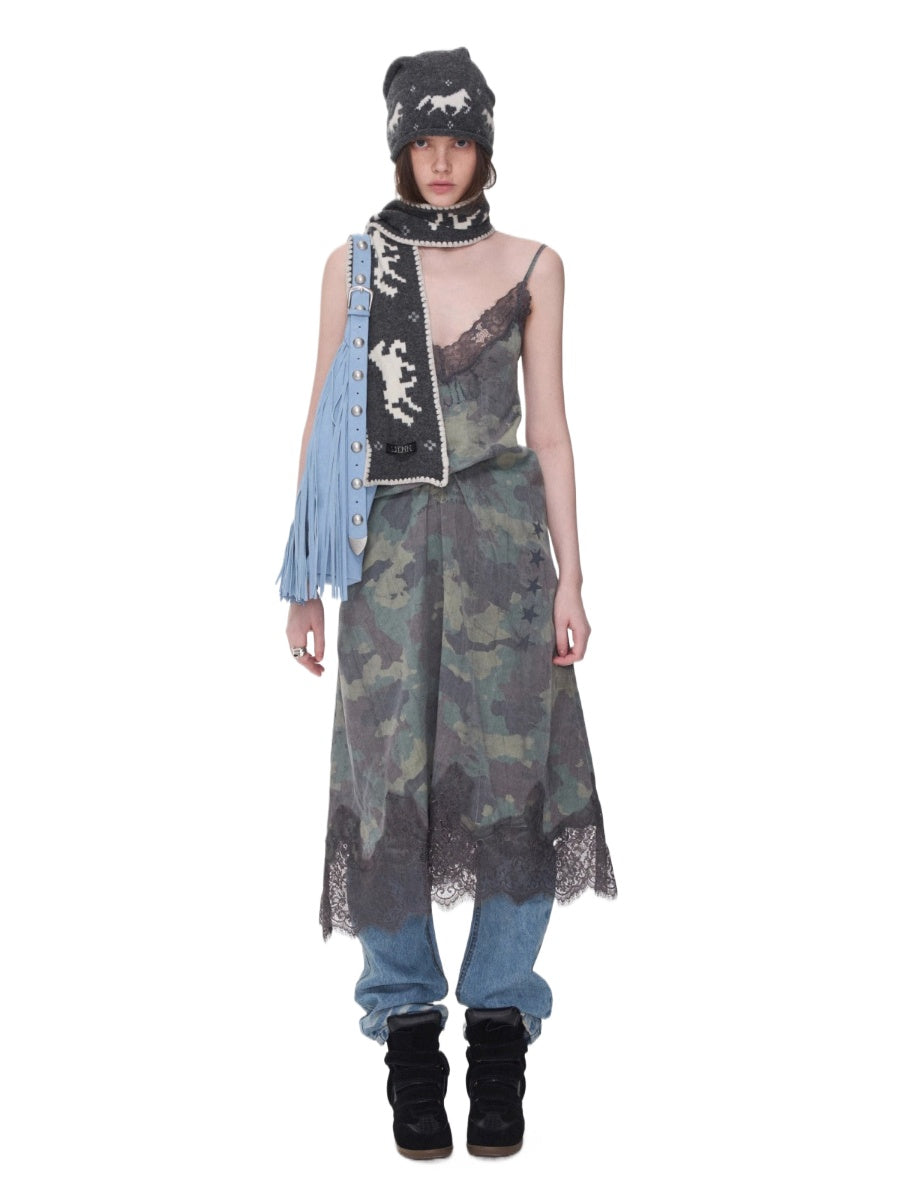 Camouflage Lace Trim Slip Dress