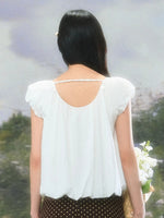 White Puff Sleeve U-neck Top