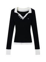 Contrast Layered V-Neck Wool Sweater