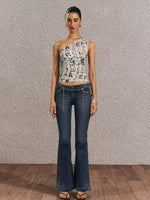 Vintage Print One-Shoulder Crop Top