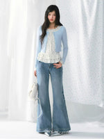Floral Ruffle Faux Layered Knit Top