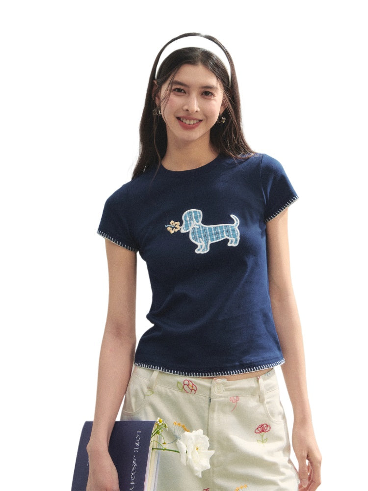 Print Dog Embroidered Tee