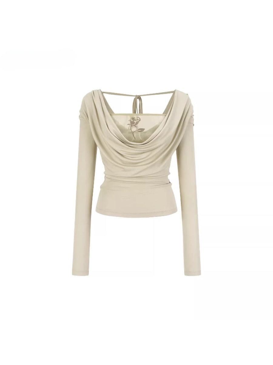 Draped Mesh Rose Tee