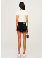 Waist-Cinching Embroidered Round-Neck T-Shirt