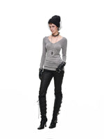 Rhinestone V Neck Knit Top