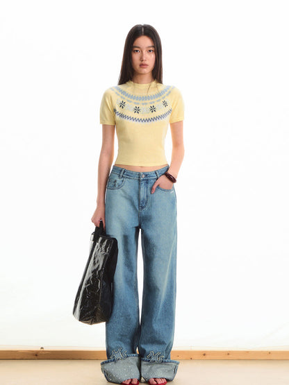 Fair Isle Jacquard Knit T-shirt