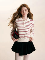 Striped Knit Polo Neck Pullover Sweater