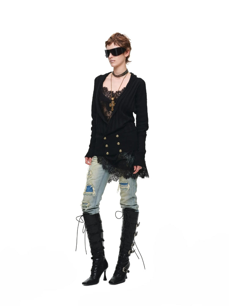 Black Acetate Cashmere Cardigan