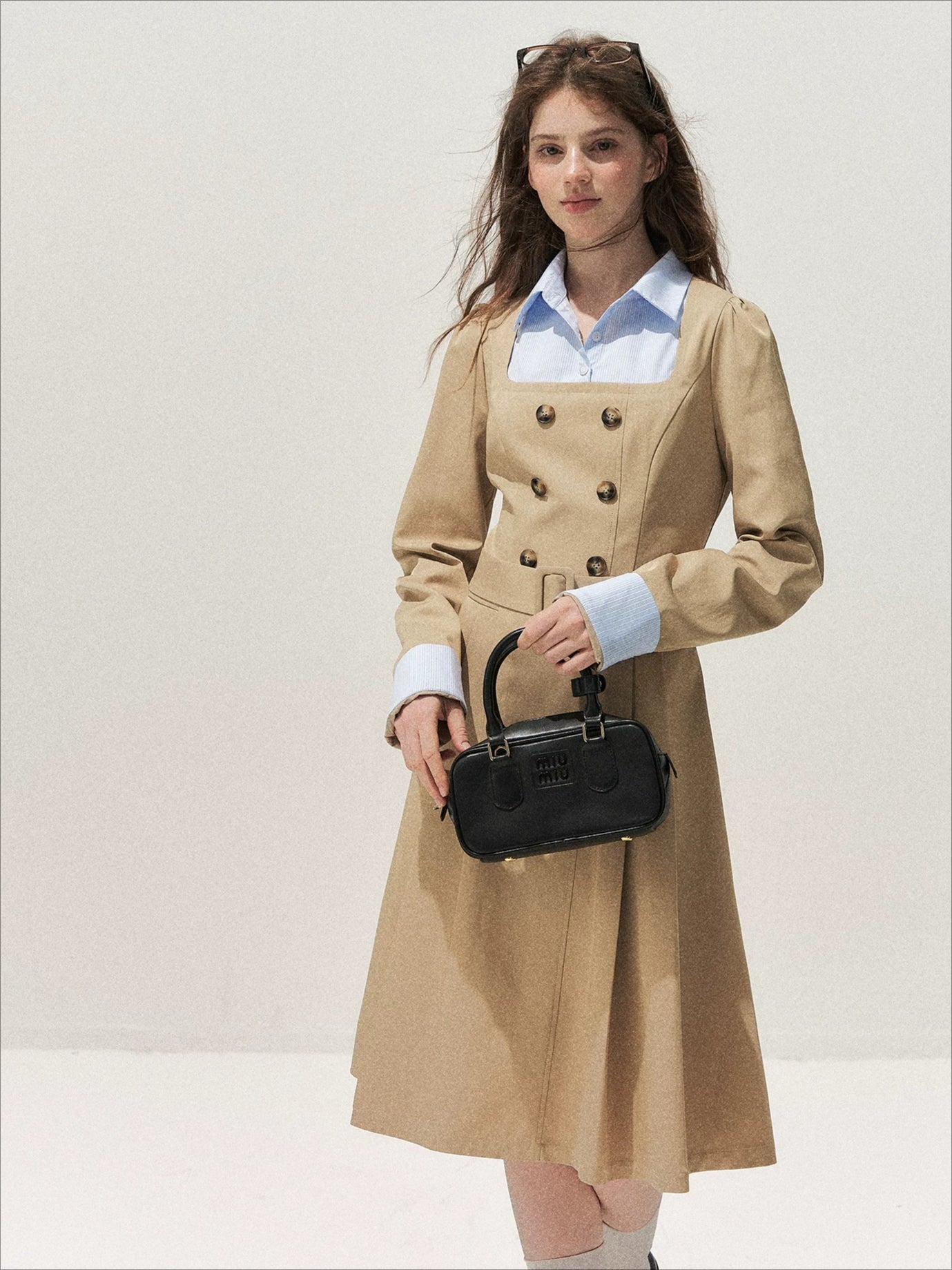 Vintage Mock-Layer Trench Dress