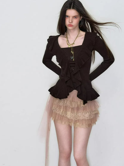 Layered Ruffle-Trim Knit Top