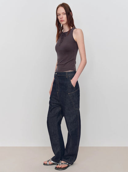 Stretch-Fit Knit Tied Tank Top