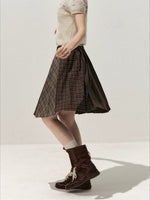 Brown Plaid Pleated Skirt