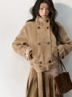 Stand Collar Cropped Fur Jacket
