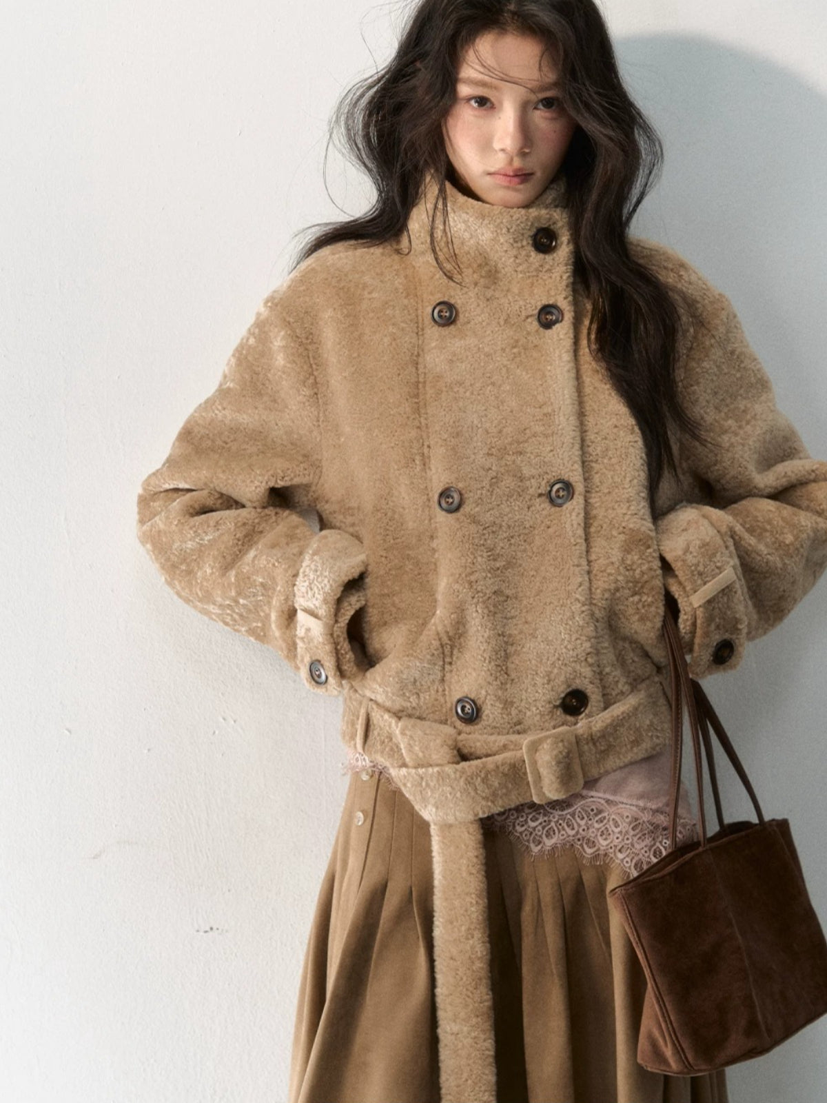 Stand Collar Cropped Fur Jacket