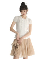 French Double-Button Puff Sleeve Shirt