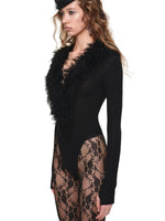Lamb Fur V-Neck Knit Bodysuit