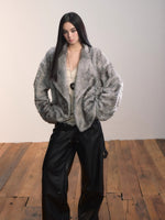 Textured Custom Large Notch Collar Faux Fur Coat