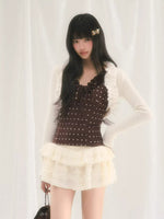 Ruffle Trim Knit Cardigan & Camisole Set