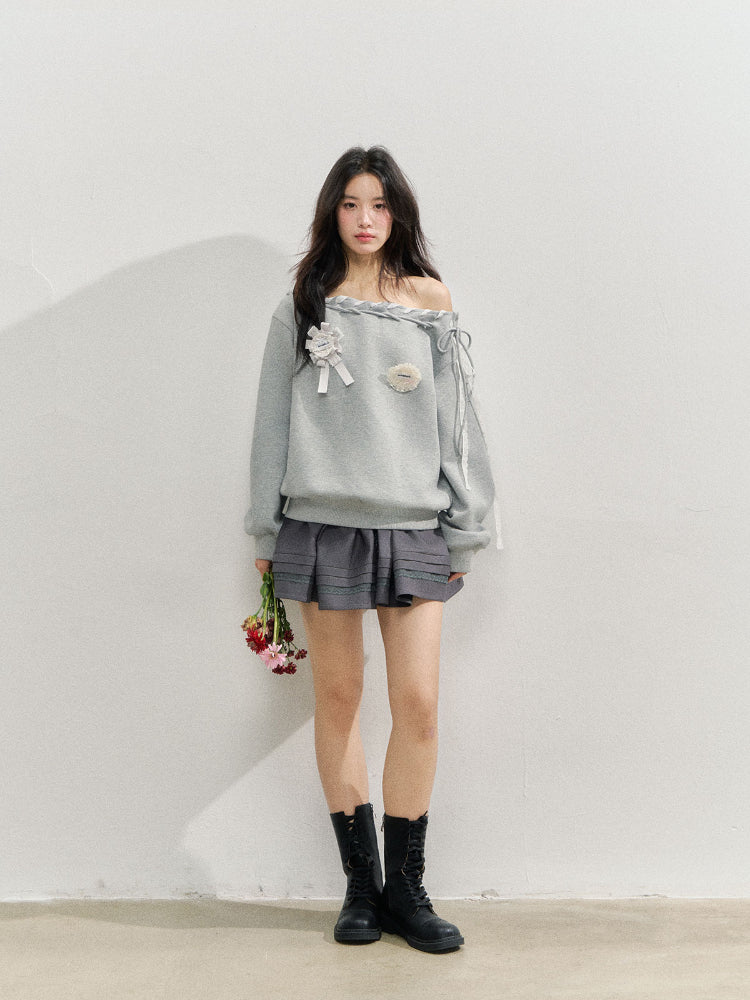 Off The Shoulder Brooch Sweatshirt