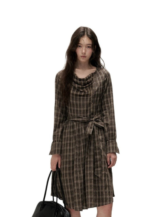 Plaid Cowl Dress
