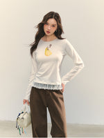 Fruit Print Lace-spliced T-Shirt