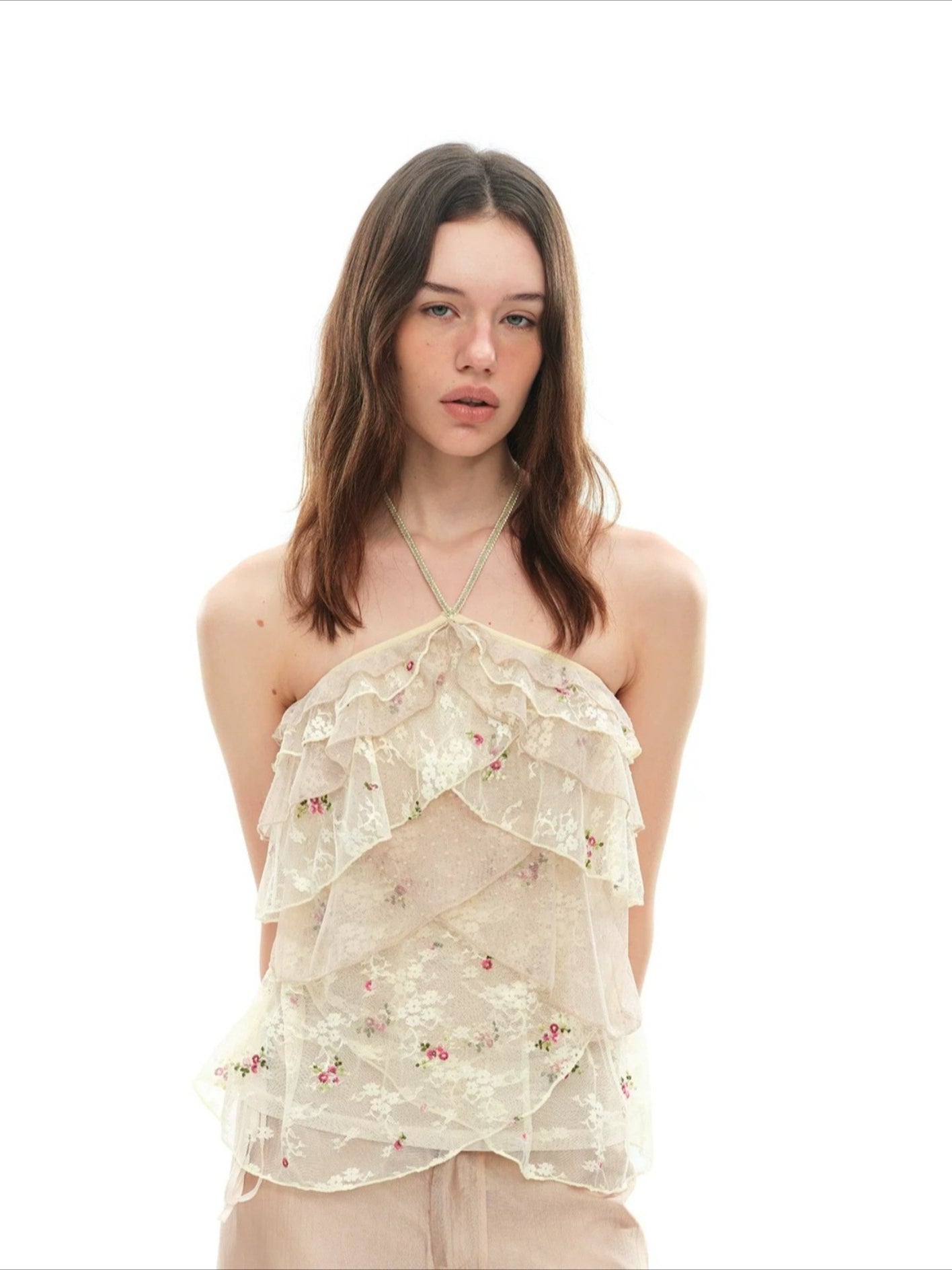 Embroidered Lace Halter Camisole