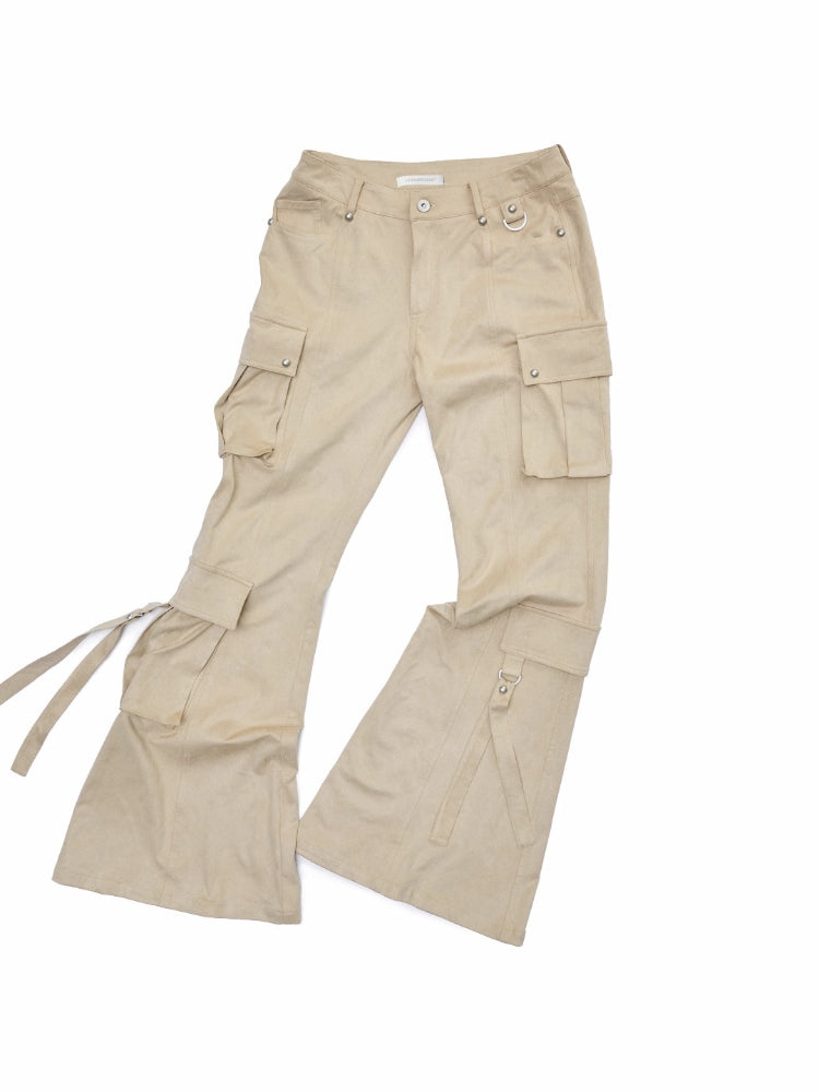 Suede Studded Cargo Flare Pants