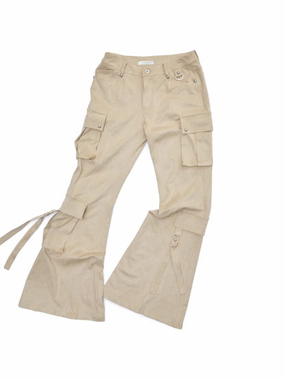 Suede Studded Cargo Flare Pants