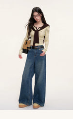 Striped Shawl Collar Knit Top