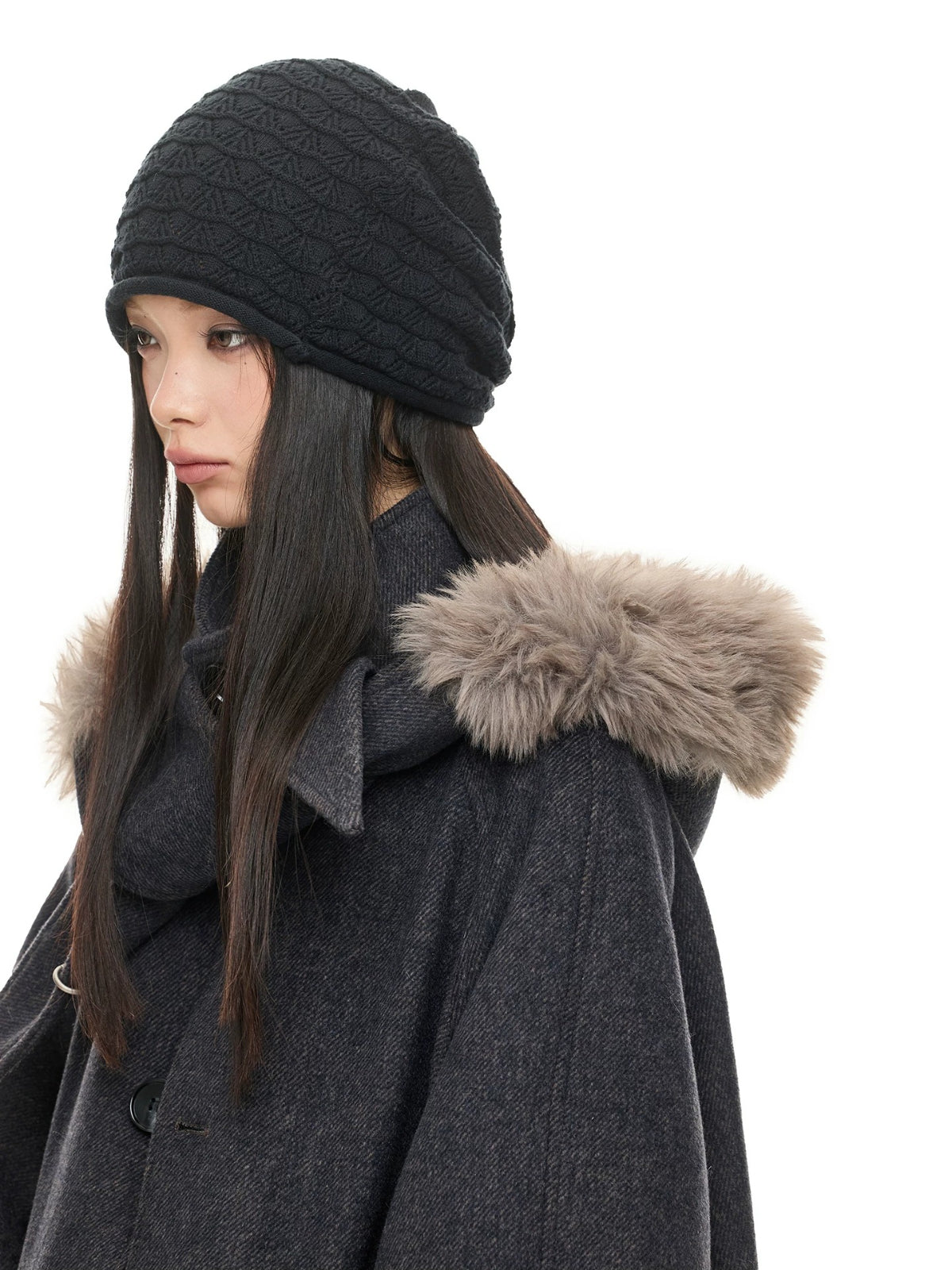 Hooded Wool Blend Long Coat