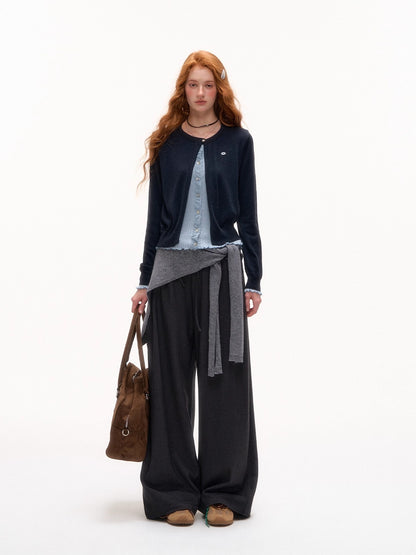 Lace-Trim Waist Tie Wide-Leg Pants