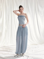 Floral Appliqué Bustier & Mesh Pants Set