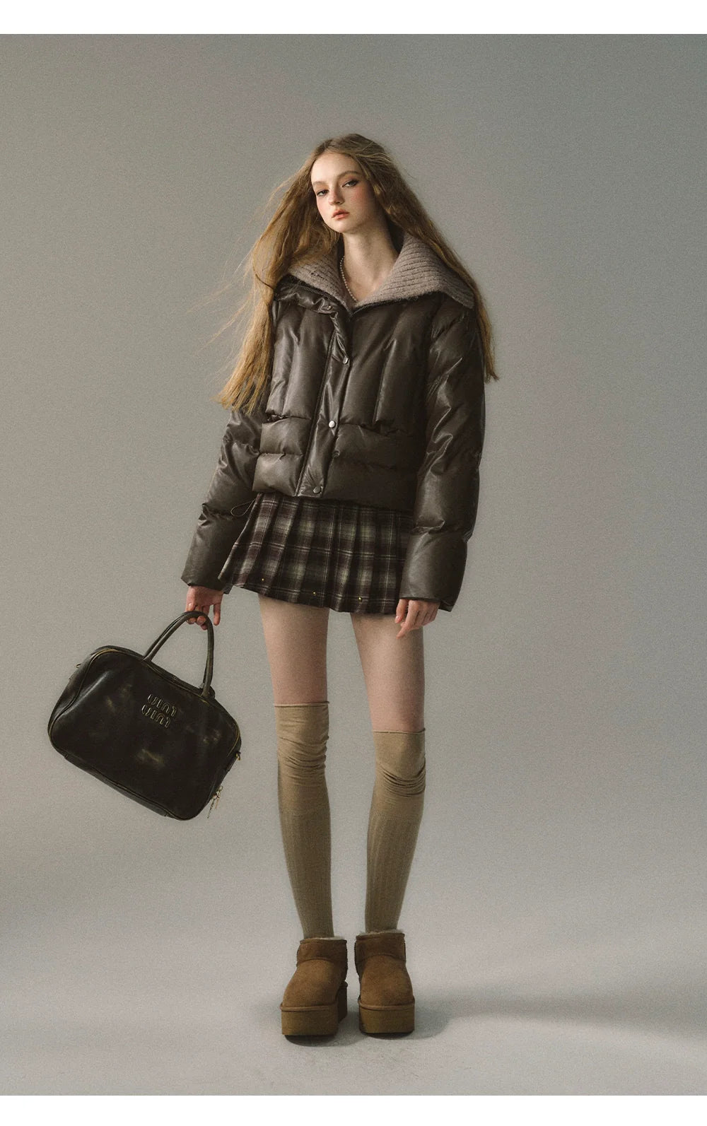 Red &amp; Coffee Plaid Pleated Mini Skirt