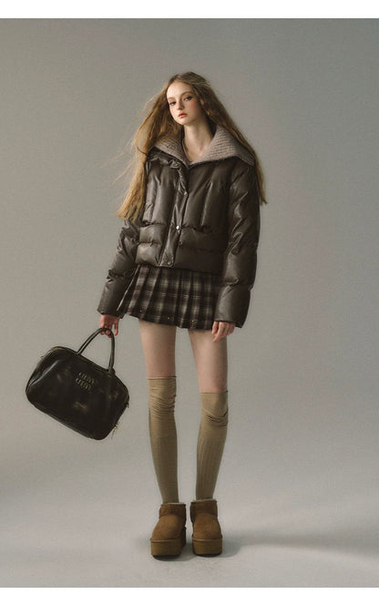 Red &amp; Coffee Plaid Pleated Mini Skirt
